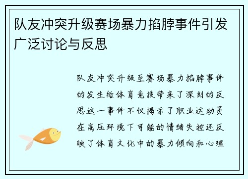 队友冲突升级赛场暴力掐脖事件引发广泛讨论与反思