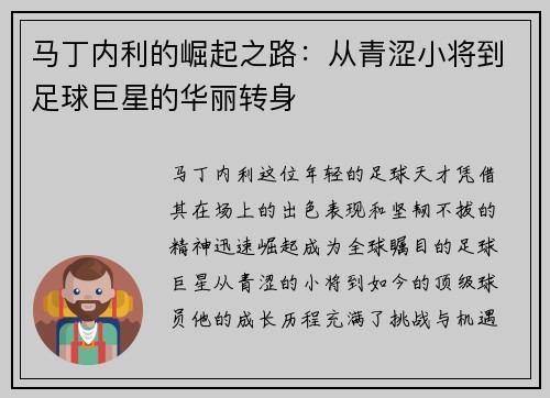 马丁内利的崛起之路：从青涩小将到足球巨星的华丽转身